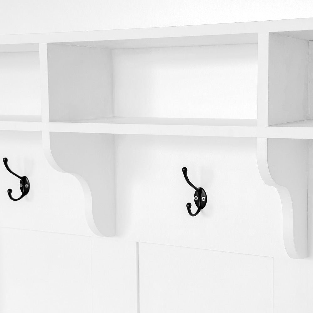 47.2'' wide hall tree with bench and shoe storage, multi functional storage bench with 3 hanging hooks & open storage space