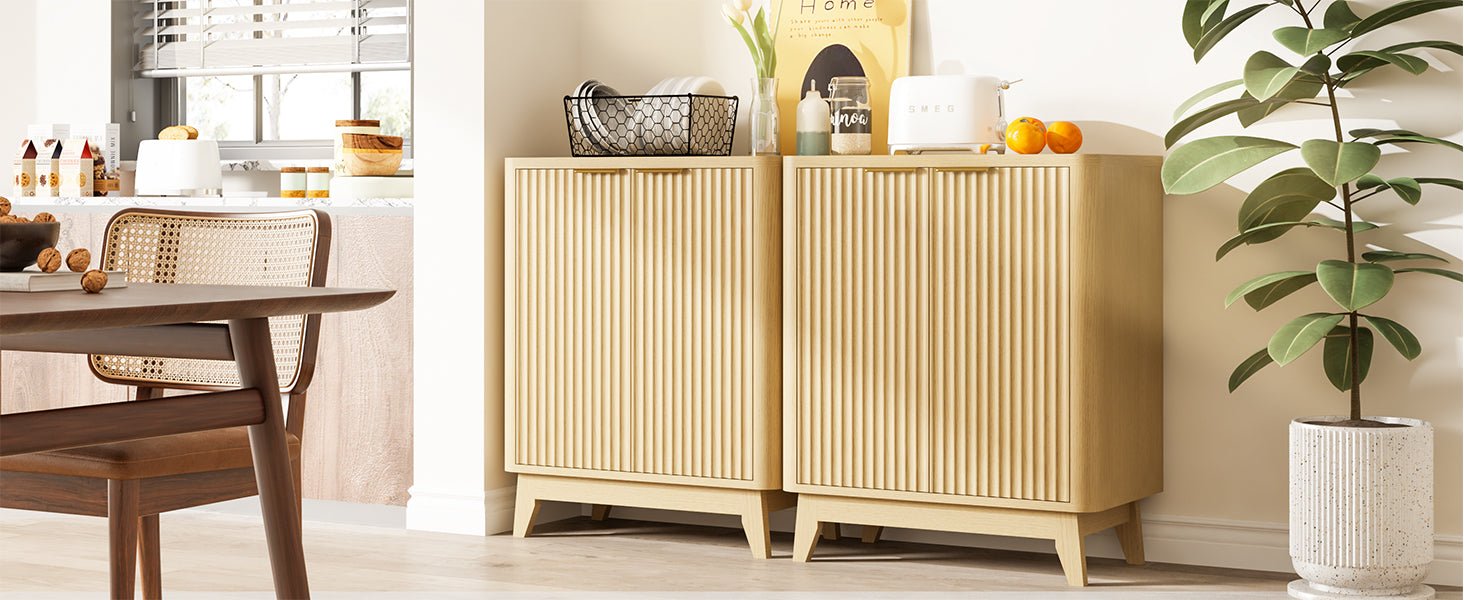 2 door fluted sideboard buffet natural oak aesthetic curved design adjustable shelf entryway console table living room cabinet