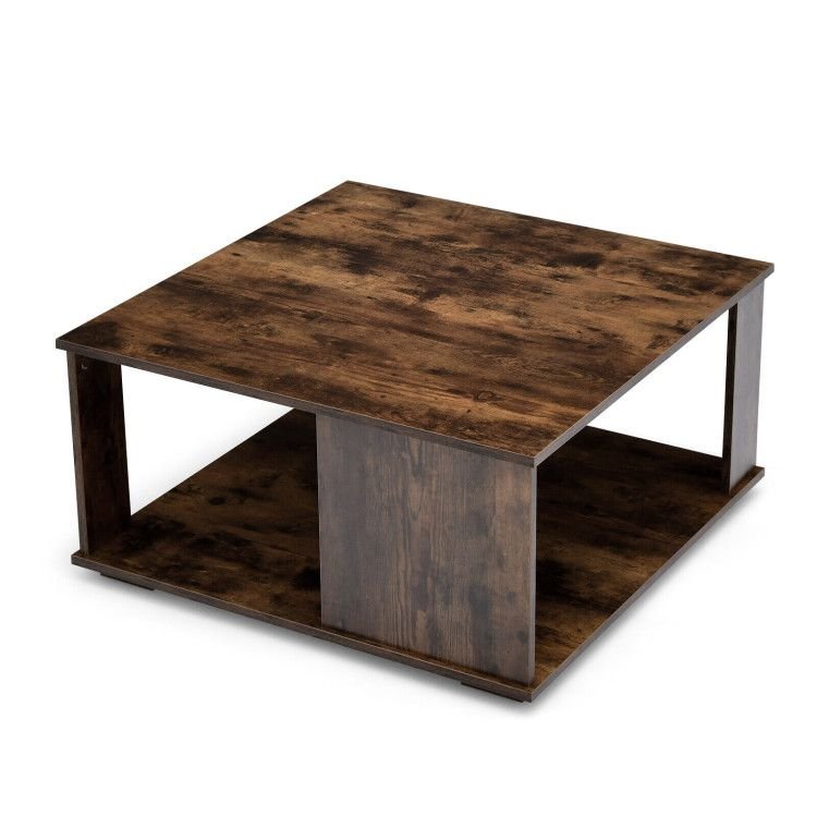 2 tiers square coffee table with non slip foot pads and storage space