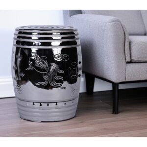 17" silver chrome plated ceramic round drum end table for living room hms furniture