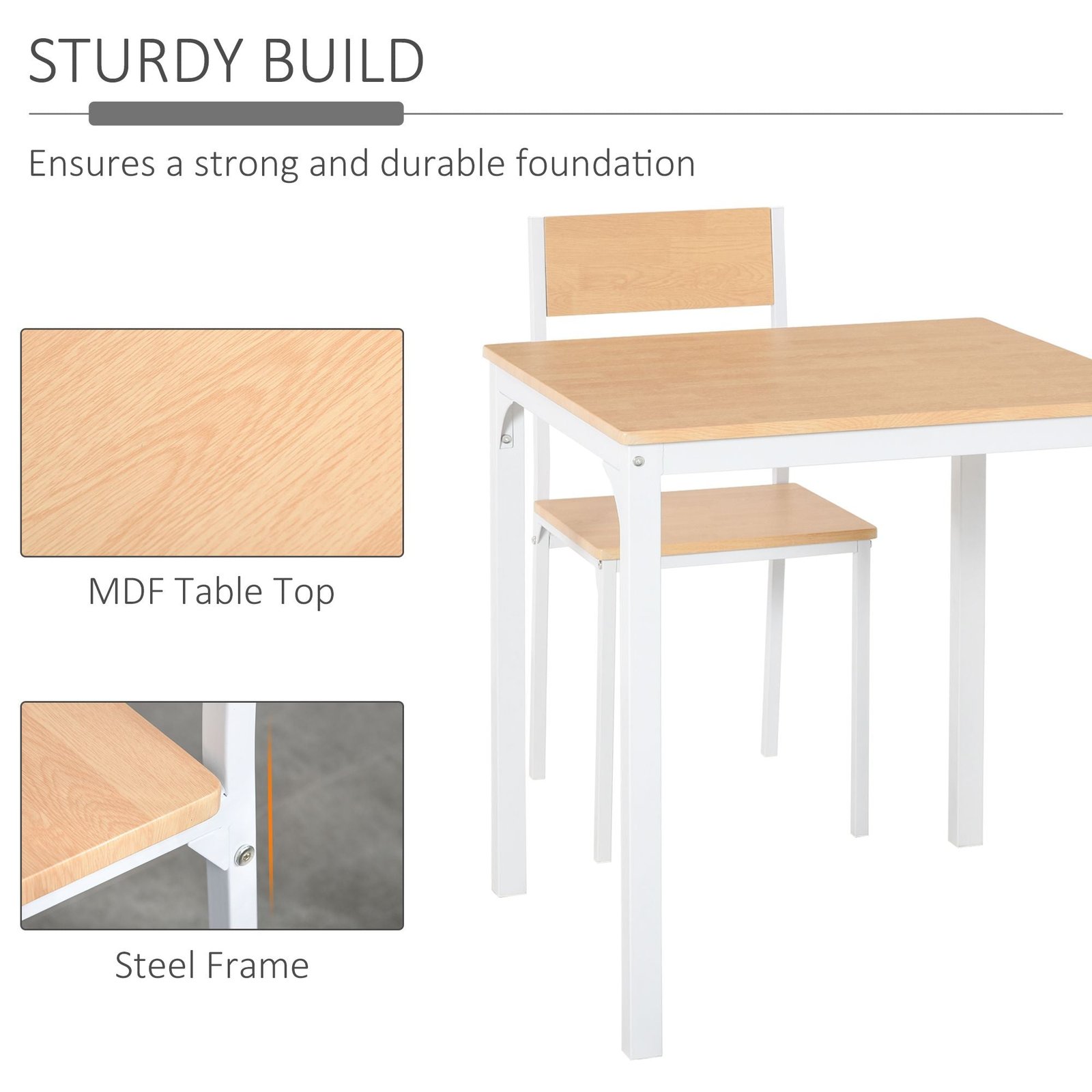 compact 3 piece dining set with wooden table and 2 oak chair seats metal frame for small dining spaces