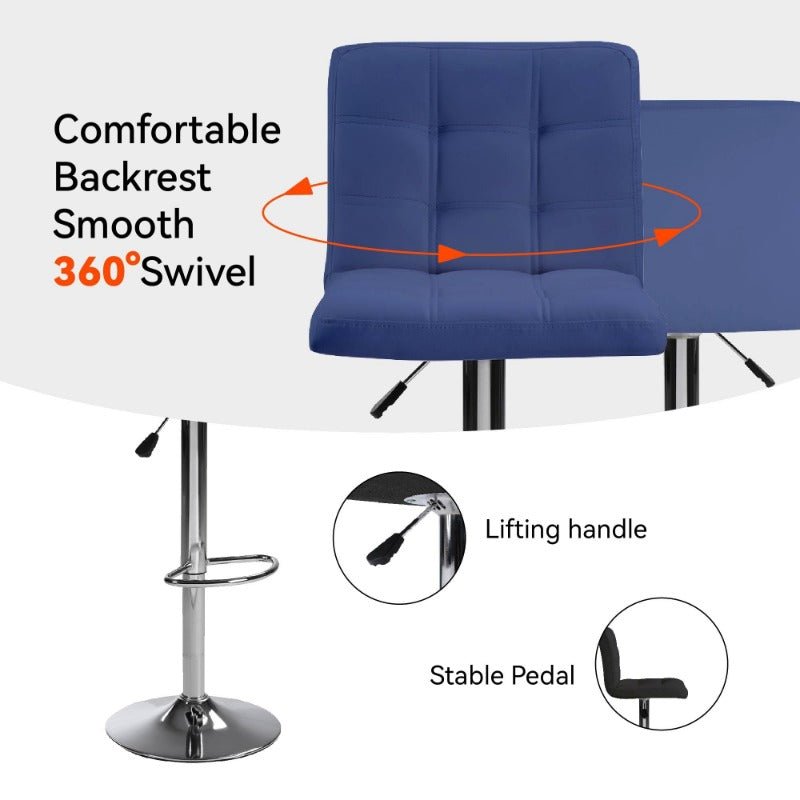 bar stools 1 set of 2, counter height bar stools, square cushion bar stools with back, footstool, cafe, blue, 2 pieces