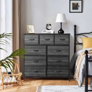 9 drawers 6 large 3 small non woven storage cabinets black wood grain cationic cloth surface iron frame 100*30*100cm living room