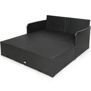 red outdoor rattan daybed with upholstered cushions metal bed