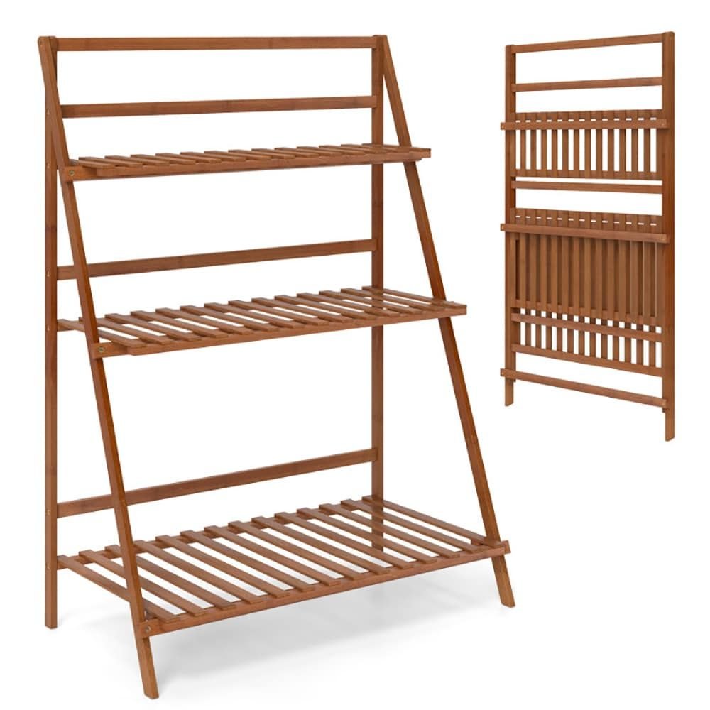 3 tier bamboo ladder shelf foldable bookcase for plants and flowers