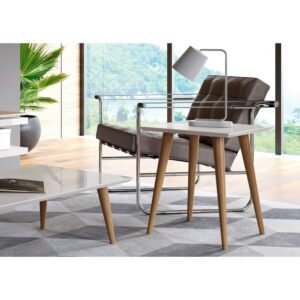 manhattan comfort utopia 19.84" console table high square with splayed off white wooden legs maple cream comfortable end table