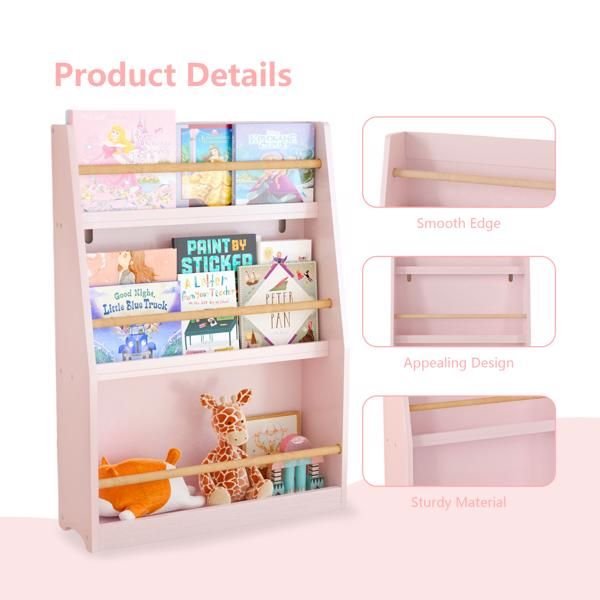 3 tier pink kids bookshelf rack organizes bedrooms playrooms classrooms for storing books