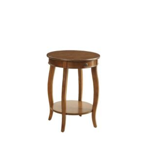 24" hms brown solid wood round end table with shelf for living room cabinets