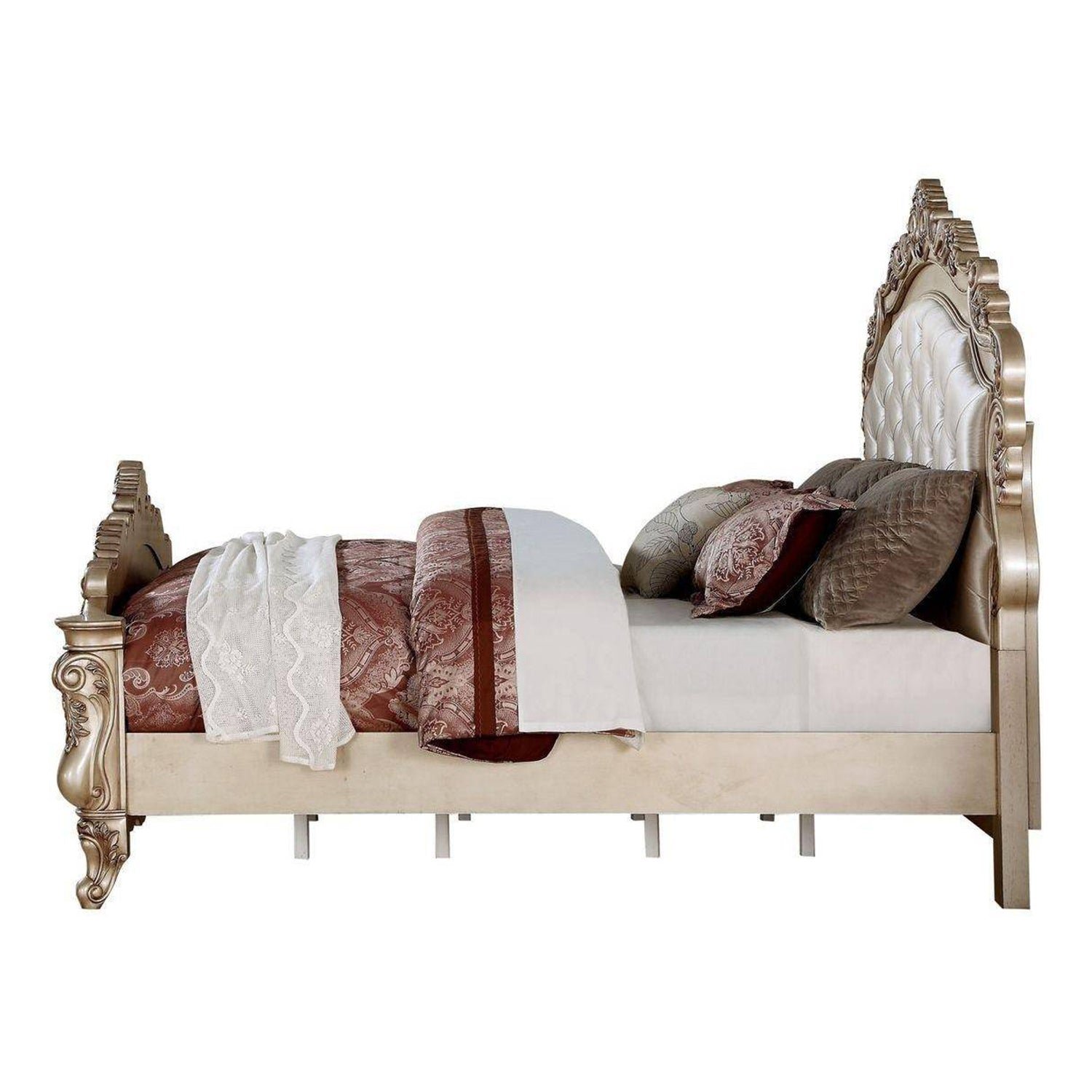 hms antiqued white queen tufted silk bed frame with nailhead trim minimalist french design double size with storage feature