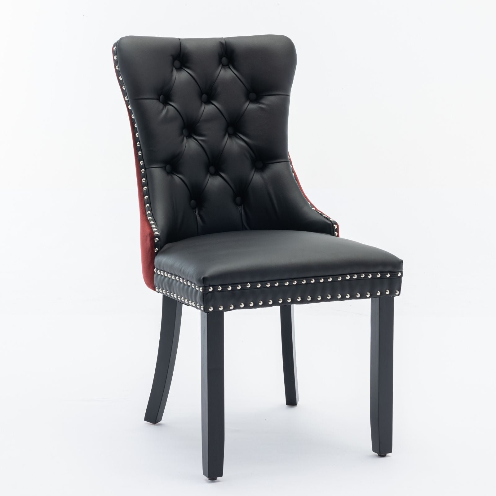 a&a furniture nikki collection modern tufted solid wood dining chair set velvet pu upholstered nailhead trim black wine red