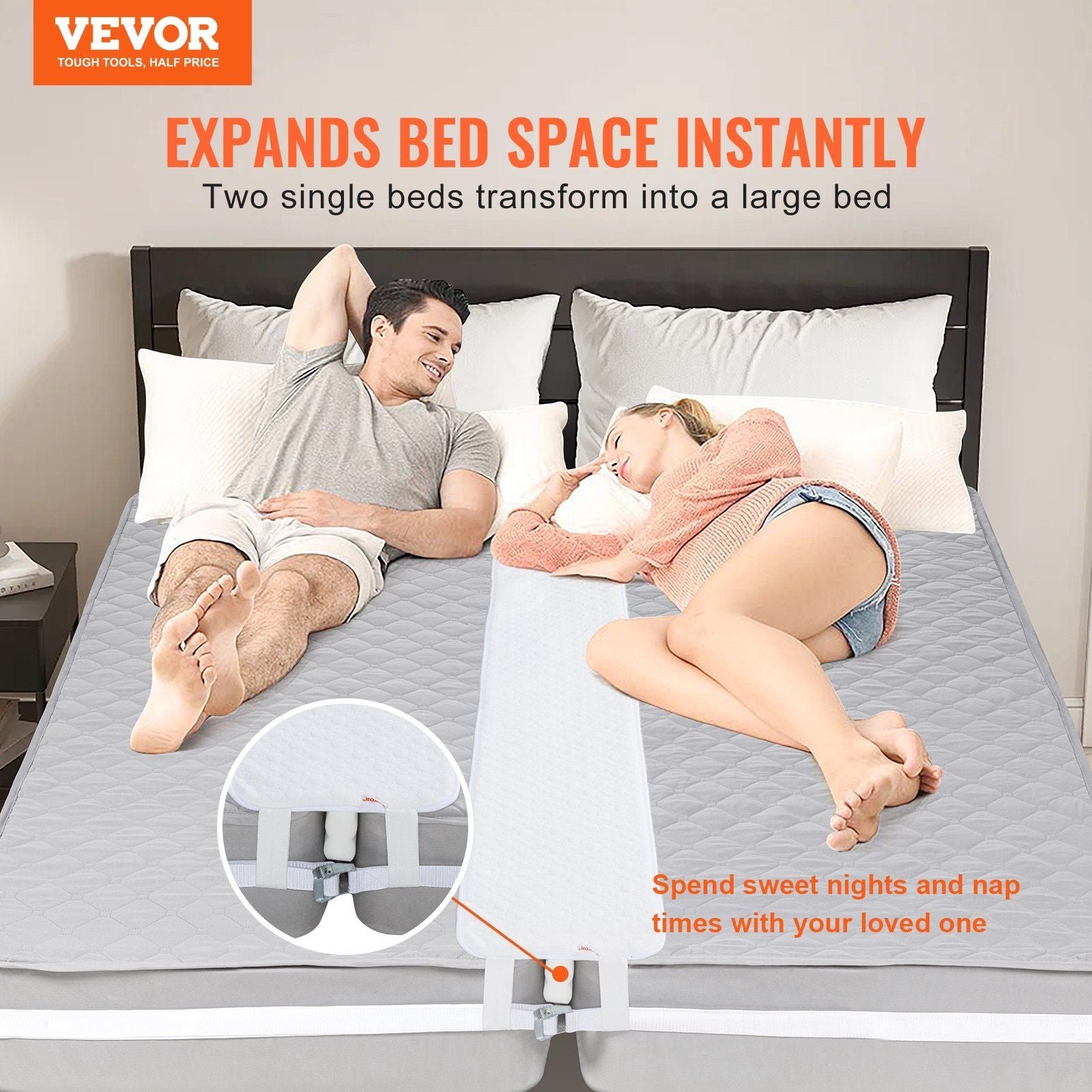 2 in 1 bed converter for twin king split king mattresses 80"l x 12"w gap filler attached sheet twin king converter mattress