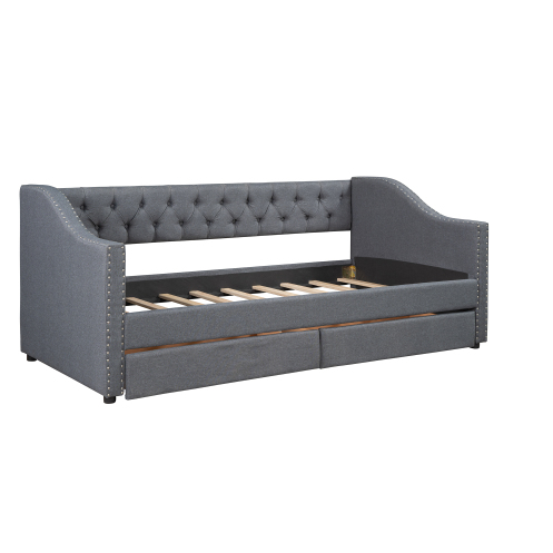 fcj luxury gray daybed with two drawers queen and king sizes twin size upholstered soft bed with wood slat support