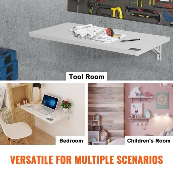 31.5" x 15.75" wall mounted folding table white floating desk iron bracket for small spaces home office dining laundry