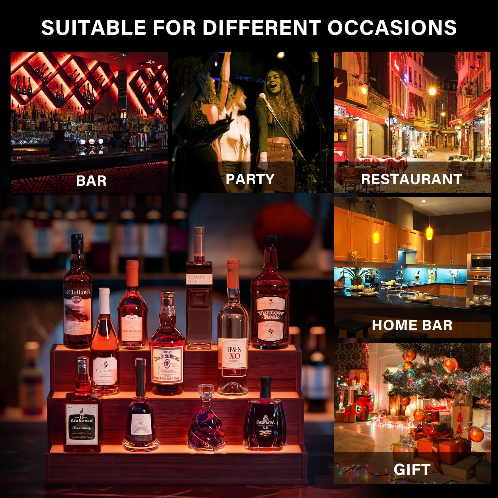 24 inch led lighted liquor bottle display shelf wood panel style bar display shelves