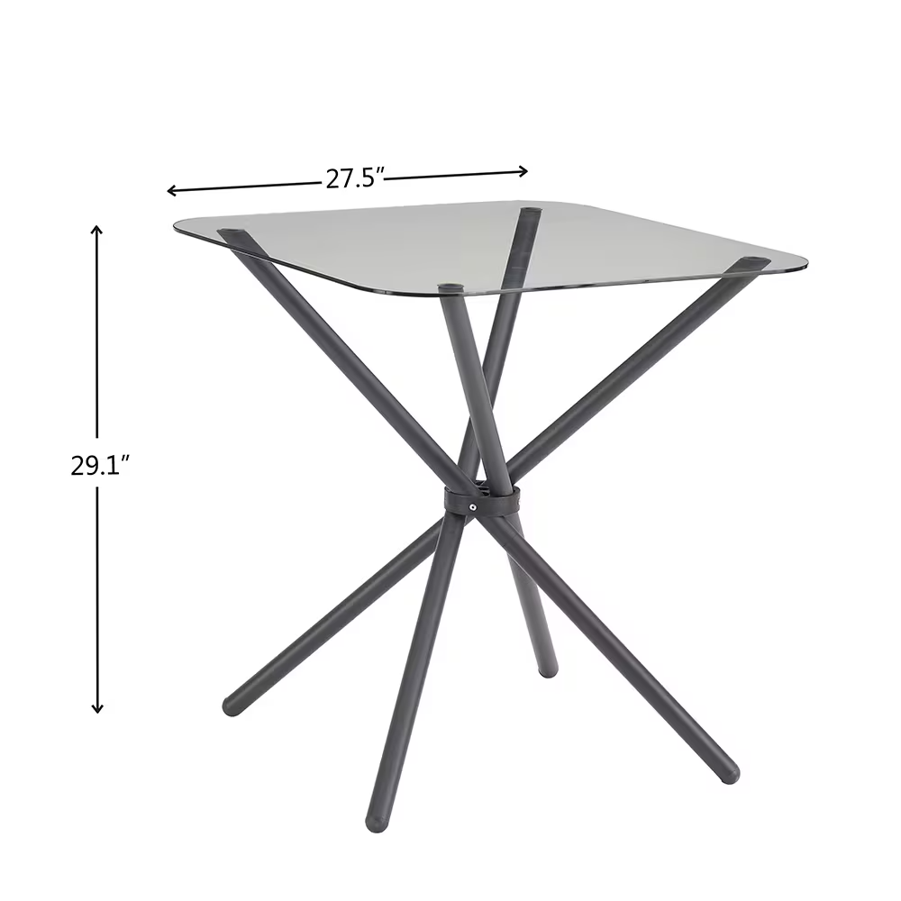 fcj luxury dining set 2 piece square glass tempered table 4 legs 2 metal chairs black brown for home office kitchen dining room