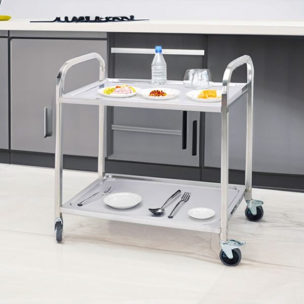 2x 2 tier 86x54x94cm stainless steel large round food cart trolley kitchen islands & carts utility