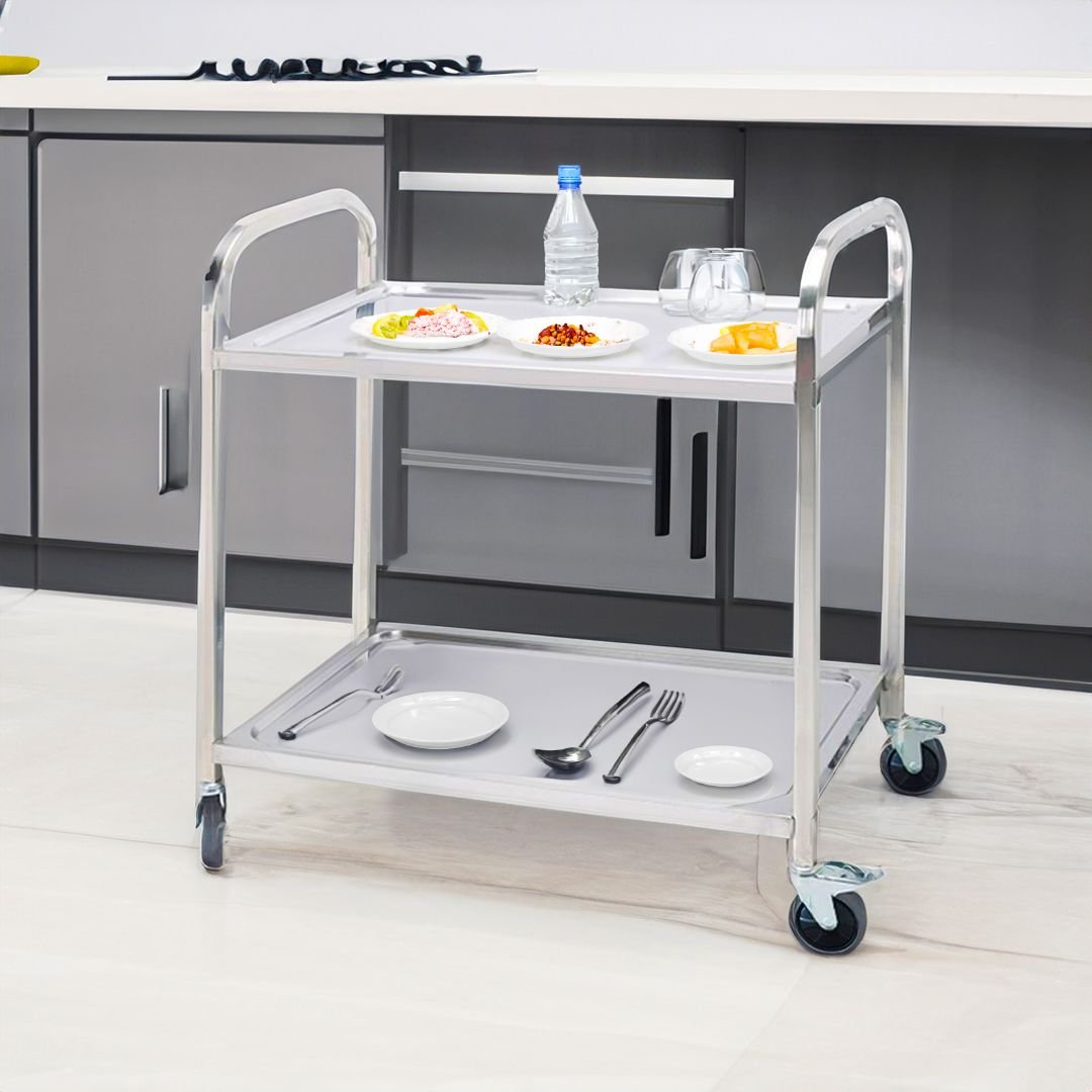 2x 2 tier 86x54x94cm stainless steel large round food cart trolley kitchen islands & carts utility
