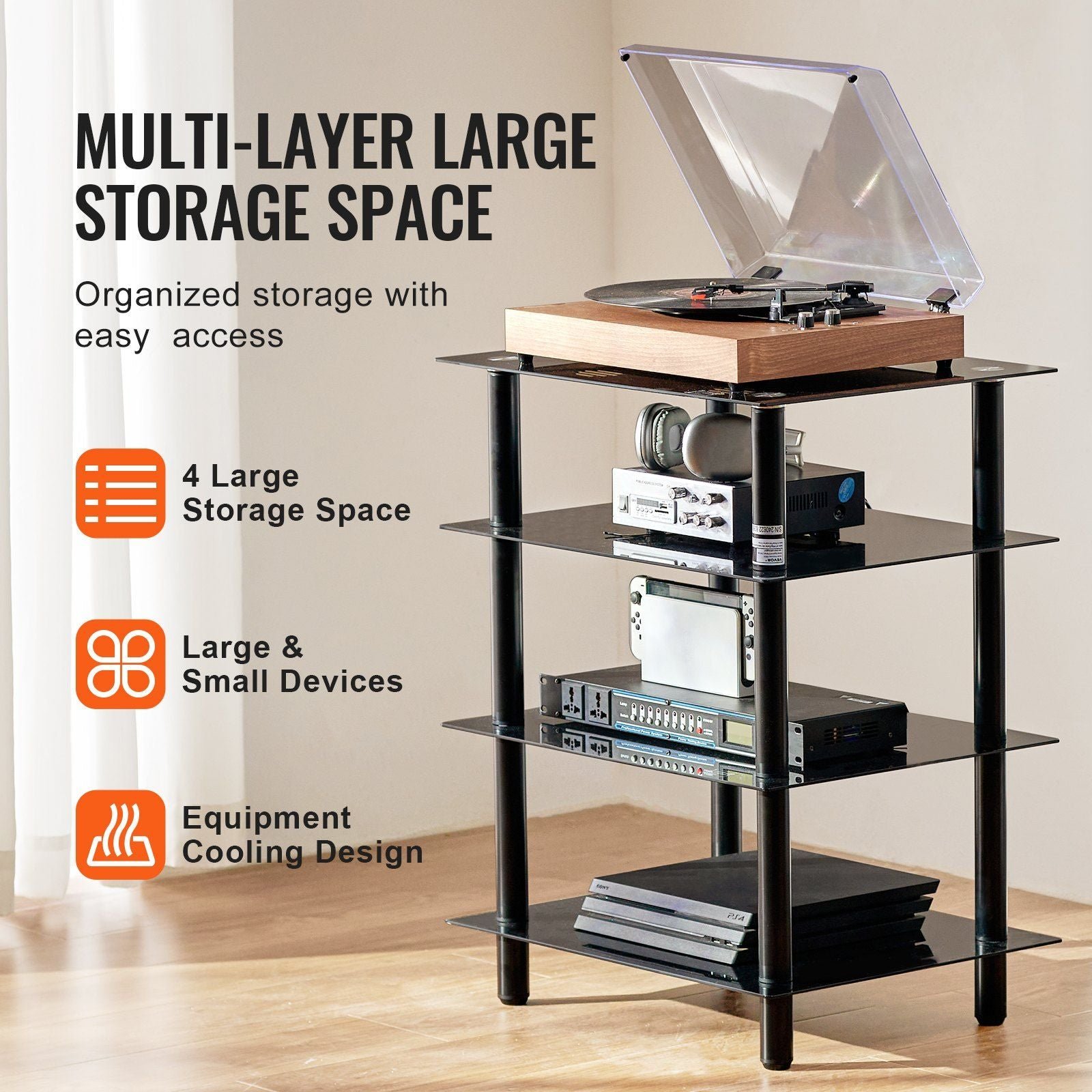 4 tier tempered glass av media stand strengthened audio video component cabinet corner shelf stereo rack stand tower for dvd