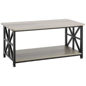 40" farmhouse rectangular coffee table open storage compartment wooden rustic style brown black for living room bedroom