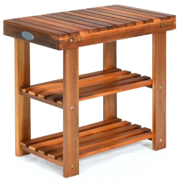 19 inch 3 tier wood shoe rack bench boots organizer