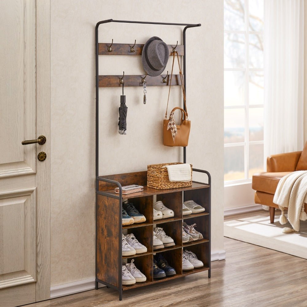 3 in 1 entryway coat rack and storage organizer with shoe rack 7 hooks and hanging rod perfect for hallway or entryway