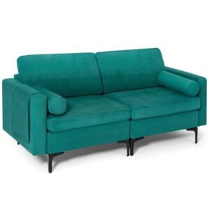 modern loveseat sofa for living room 2 bolsters and side storage pocket