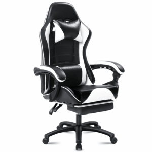 ergonomically designed adult gaming chair with pu leather lounge and footstool waist support office chair white