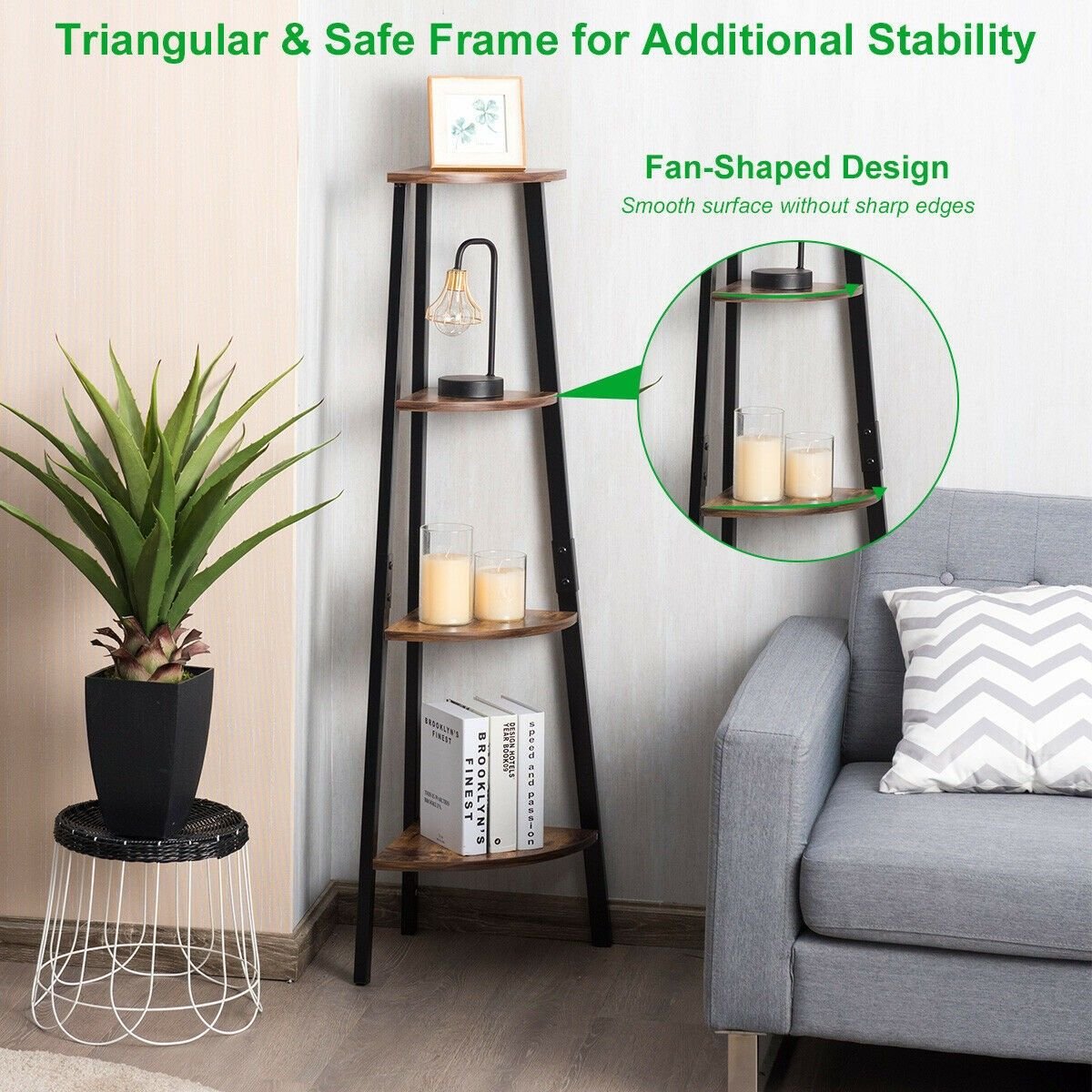 4 tier metal storage rack corner shelf bookcase and plant display stand