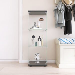 black floor glass display case 3 shelves single door bookshelf for living room bedroom office quick installation for books