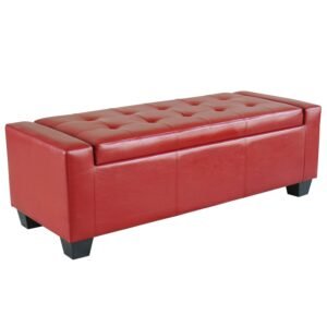 50.5" faux leather rectangular tufted storage ottoman bench bright red space saving stool for living room entryway