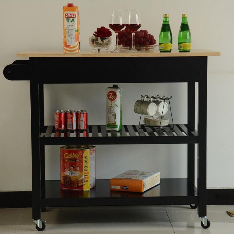 kitchen island cart, rolling trolley cart utility cabinet, with rubber wood top, easy clean with towel rack, one drawer
