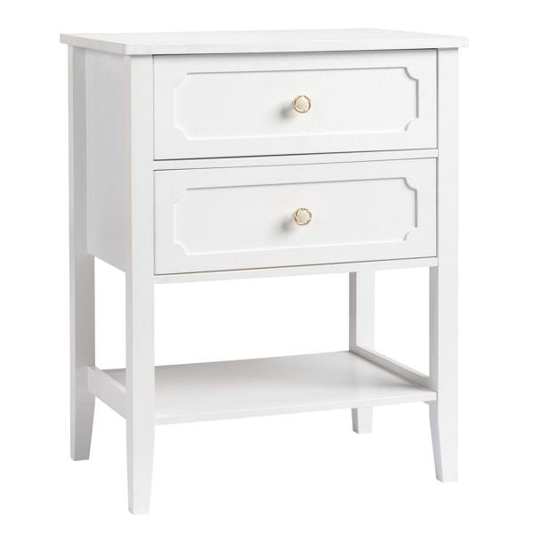 2 drawer wood nightstand end side table for bedroom & living room
