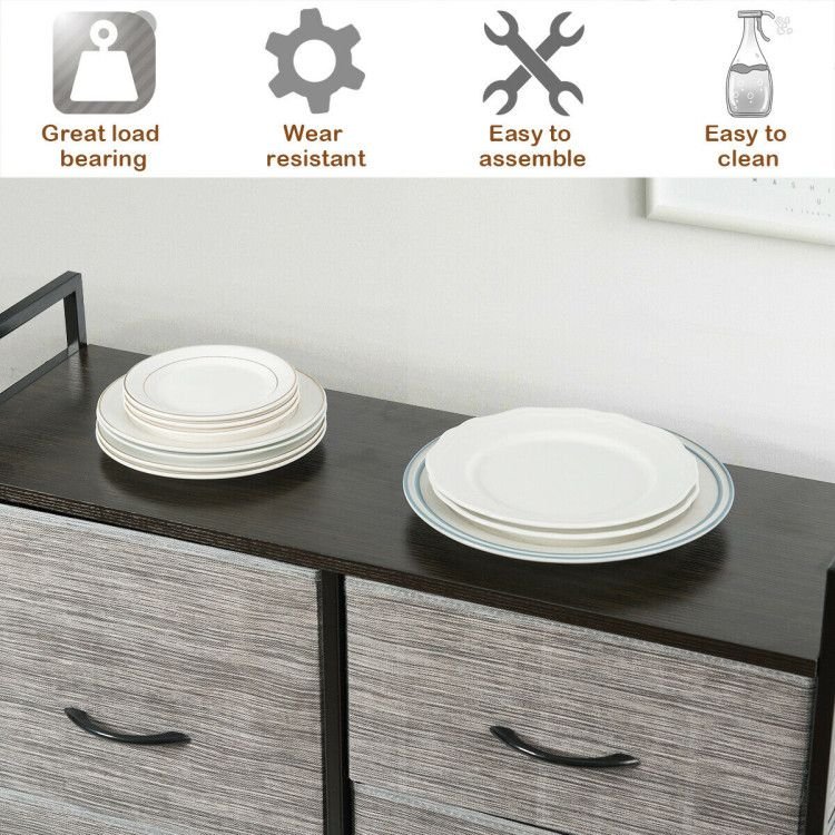 5 fabric drawers dresser with metal frame and wooden top