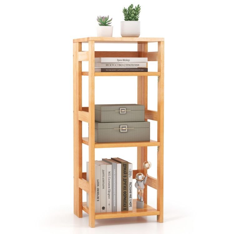 4 tier living room bookcase durable rubber wood with side fences elegant bookshelf for home office or classroom