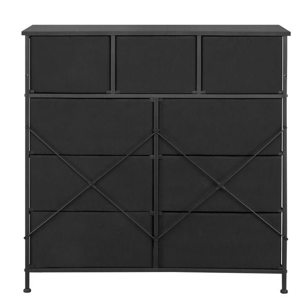 9 drawers 6 large 3 small non woven storage cabinets black wood grain cationic cloth surface iron frame 100*30*100cm living room