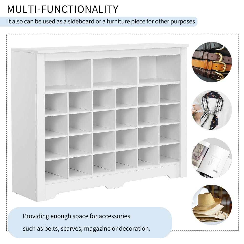 sleek design 24 shoe cubby console, modern shoe cabinet with curved base, versatile sideboard
