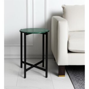 21" hms green and black marble round end table with metal for living room furniture