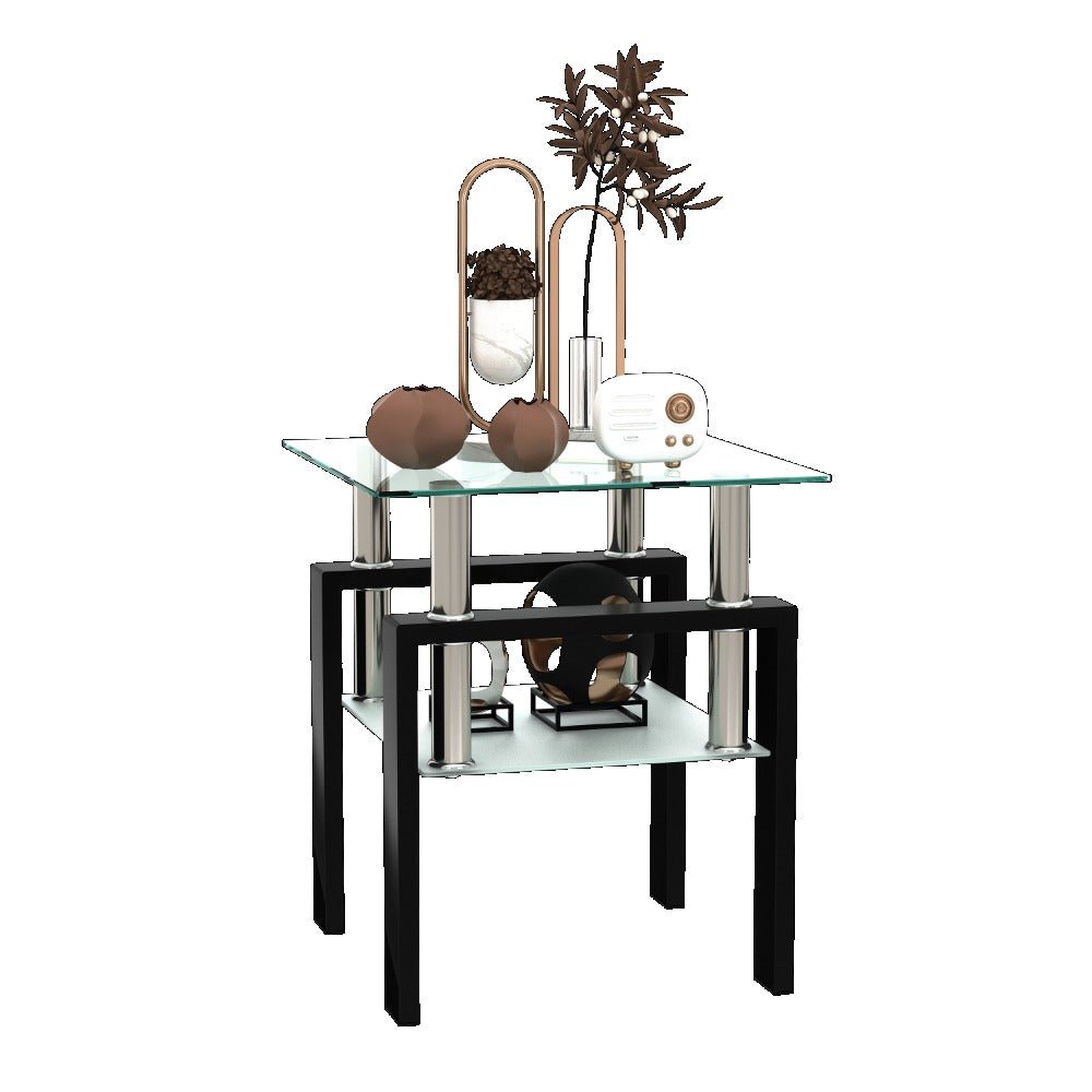 1 piece modern tempered glass tea table coffee table end table, square table for living room, transparent/black