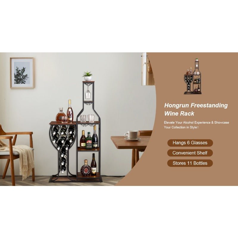 11 bottle floor wine rack,5 tier freestanding wine rack with wine glass holder and storage shelves,for home bar,living room