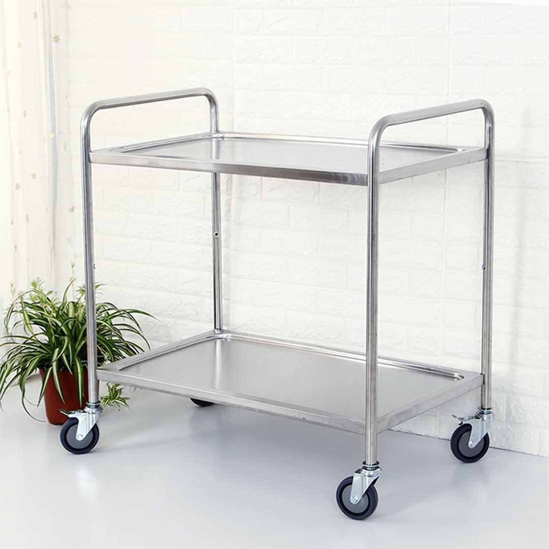 2x 2 tier 86x54x94cm stainless steel large round food cart trolley kitchen islands & carts utility