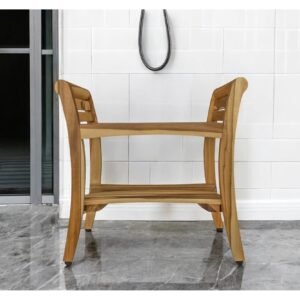 24" natural solid teak wood shower bench with handles versatile usage in bathroom bedroom living room kitchen or school
