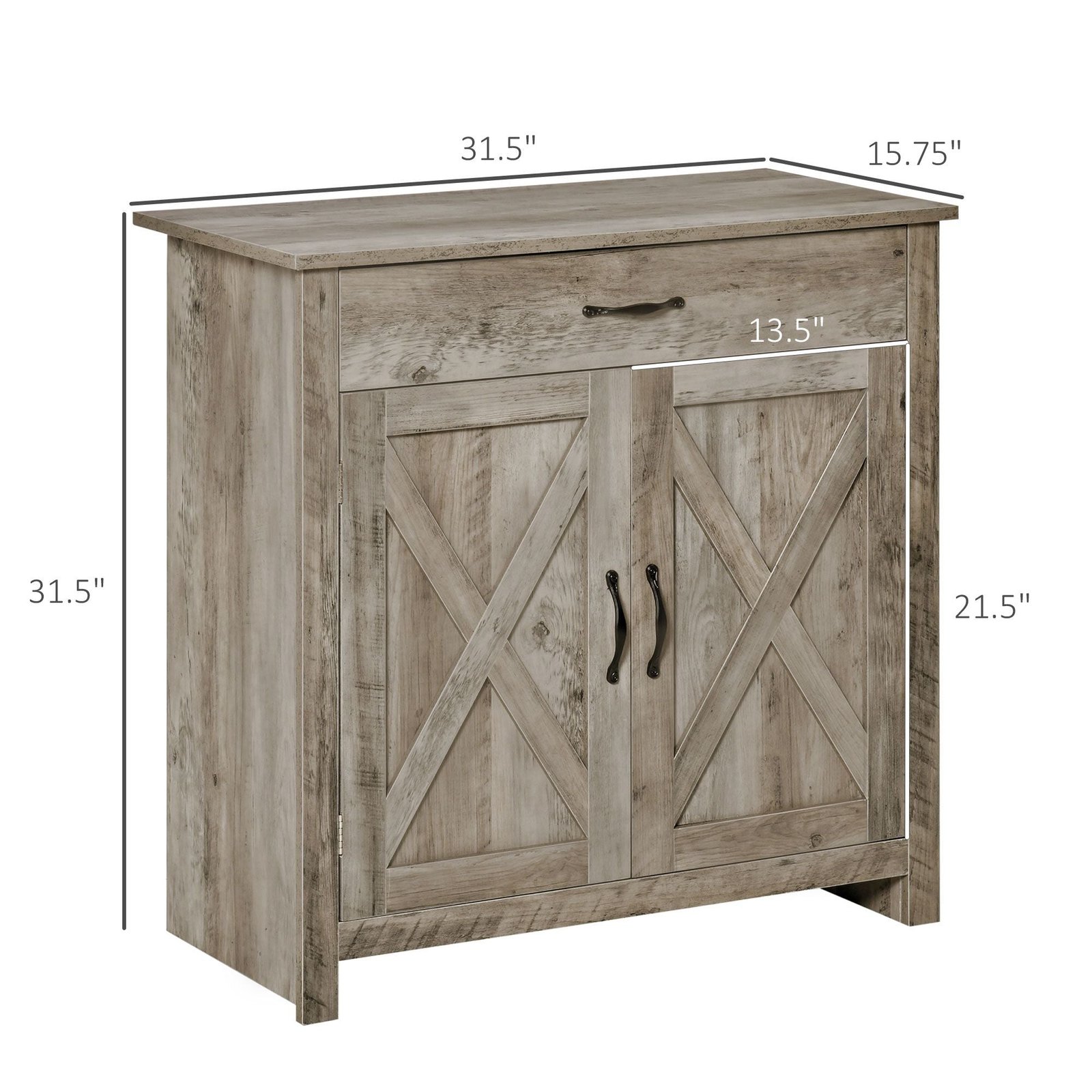 32" gray wash farmhouse sideboard buffet cabinet barn door style coffee bar for kitchen living room or entryway