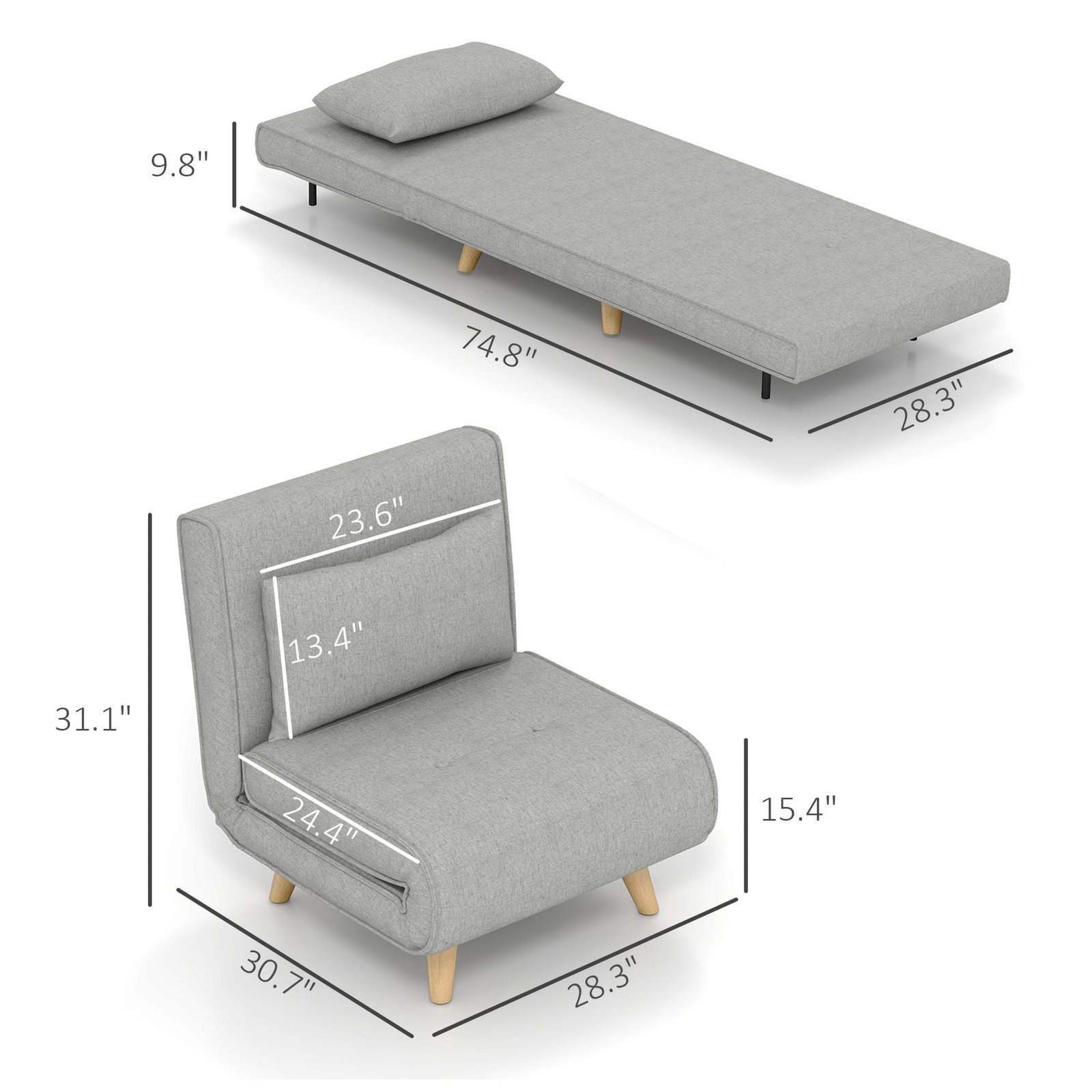 2 in 1 adjustable backrest chair bed multi functional gray sofa bed