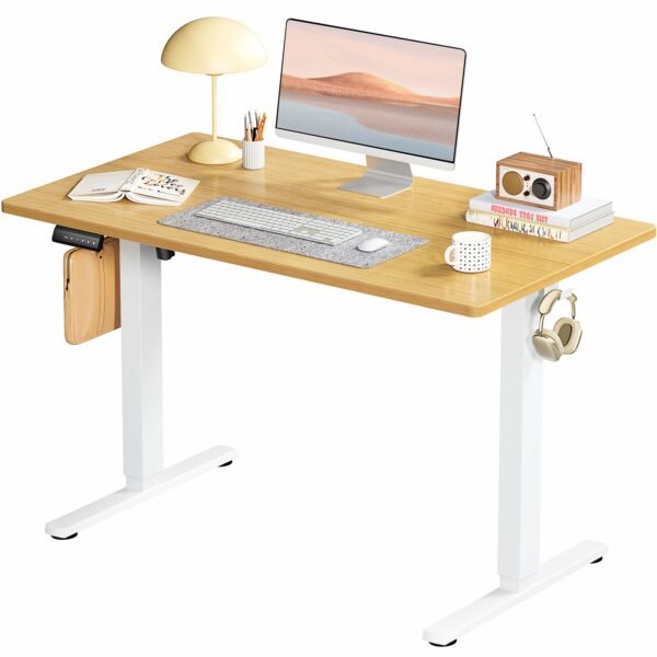 fcj ergonomic height adjustable computer desk comfortable standing or seated workstation