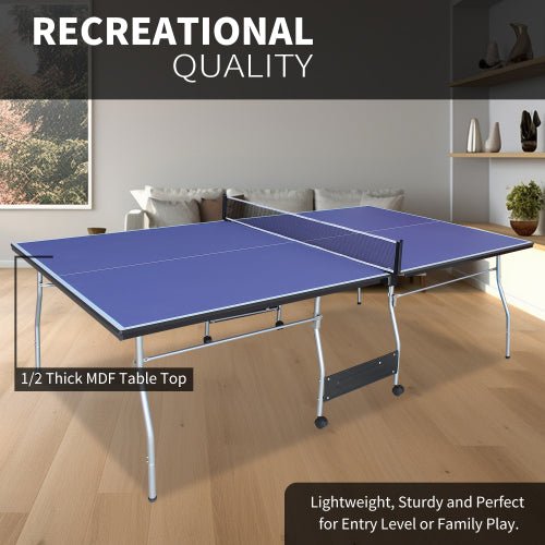 fcj 8ft mid size foldable portable ping pong table set indoor games with 2 table tennis paddles and 3 balls