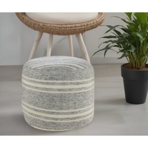 hms 18" gray polyester round striped indoor/outdoor pouf ottoman stylish stools & ottomans