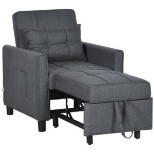 3 in 1 gray sofa bed with pillow pockets adjustable backrest foldable lounge chairs three position feature