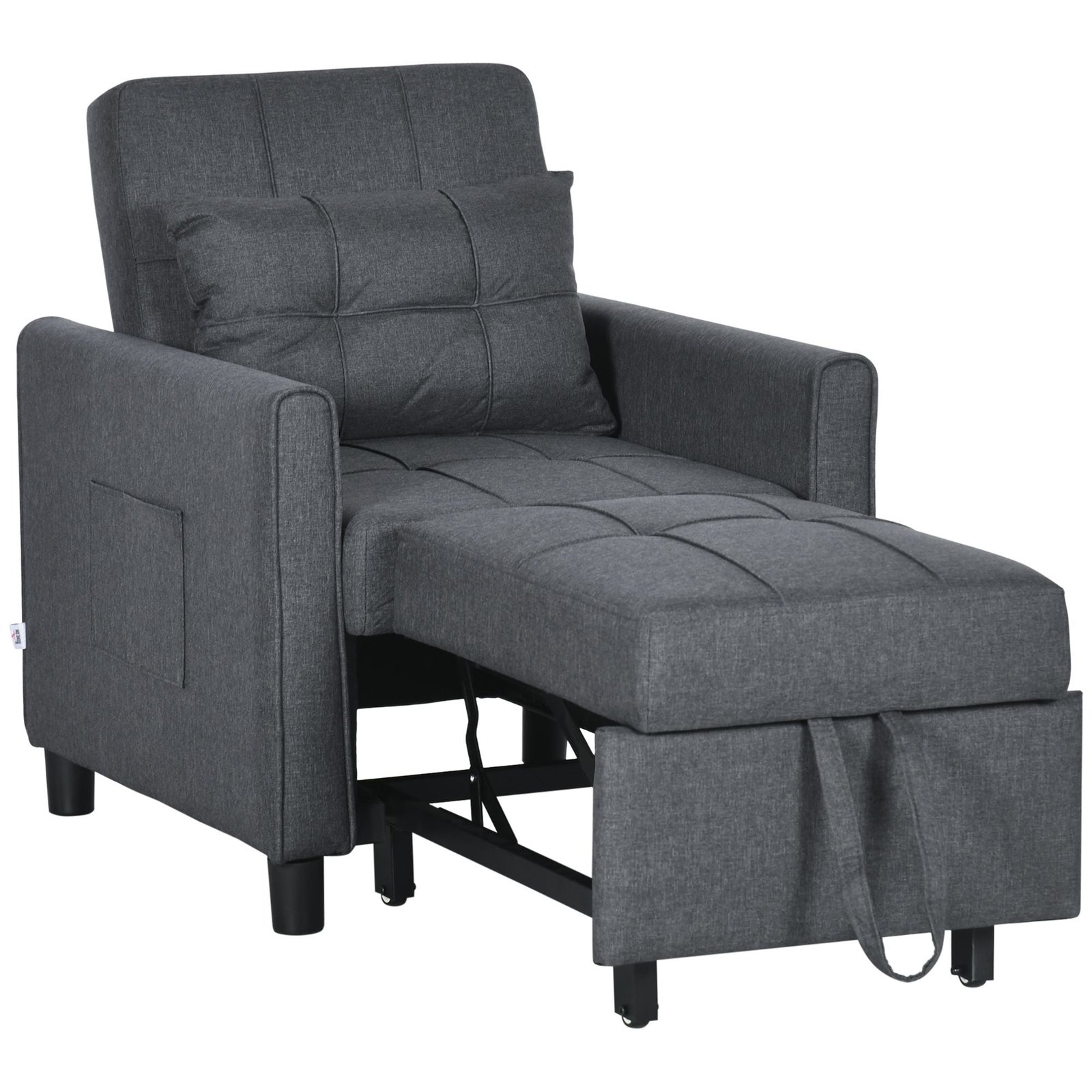 3 in 1 gray sofa bed with pillow pockets adjustable backrest foldable lounge chairs three position feature