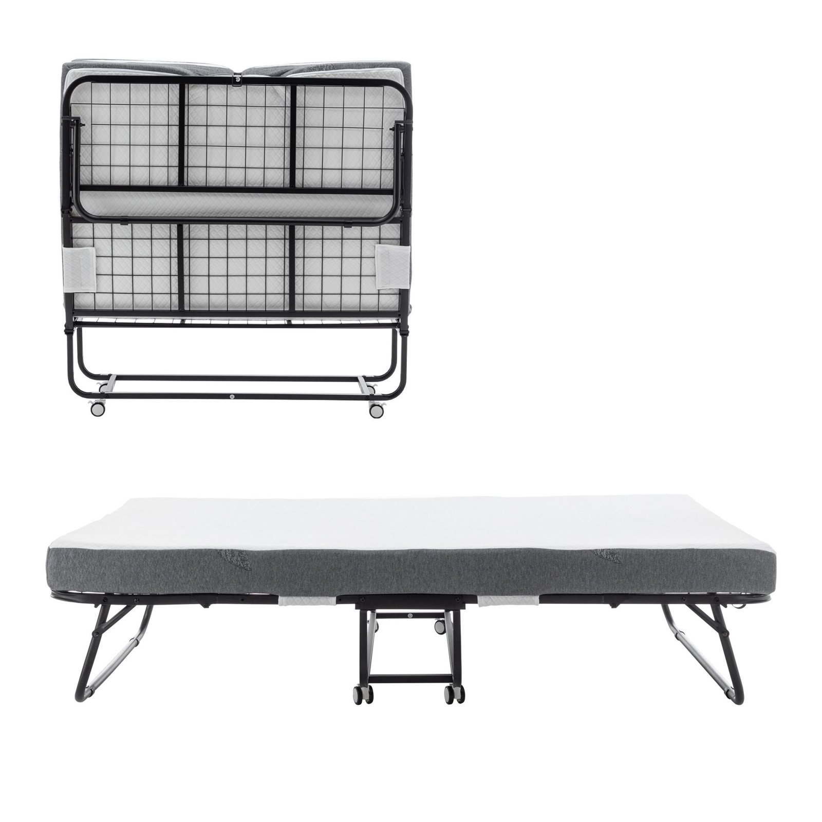 75 in. x 45 in. portable metal frame rollaway bed memory foam mattress wheels 45 in. x 75 in. folding metal bed bedroom