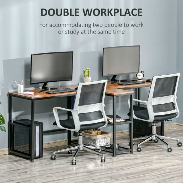 83'' two person dark walnut office desk with storage shelves large computer study writing table for home or office